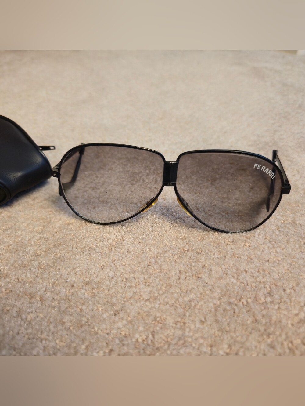 Vintage Ferrari Foldable Aviator Sunglasses Gold Tone Black!!!!!!